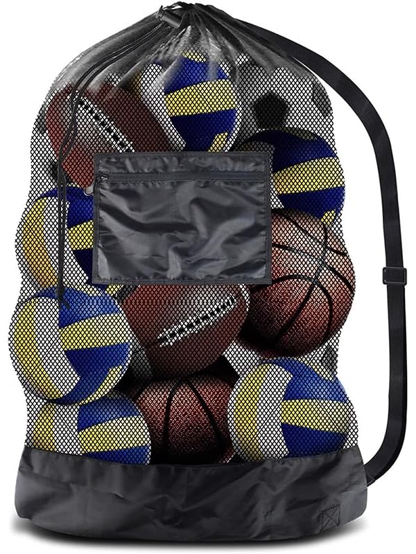 Soccer Equipment Bag Extra Large Mesh Ball Bag Lightweight Storage Sack for Coaches, Basketball, Volleyball - color: Black