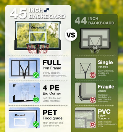 Basketball Hoop,Portable Basketball Hoop System for Outdoor, Adjustable Height 5.7-10ft 45in Backboard Basketball Goal for Kids Teen and Adult