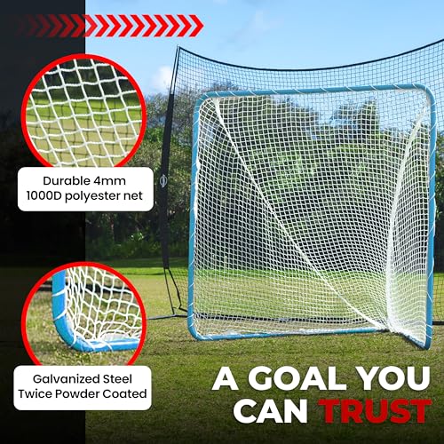 Velocity Official Size 6x6x7' Backyard Lacrosse Practice and Training Goal, Includes 4MM Lacrosse Net, for Youth, Kids, and Adults