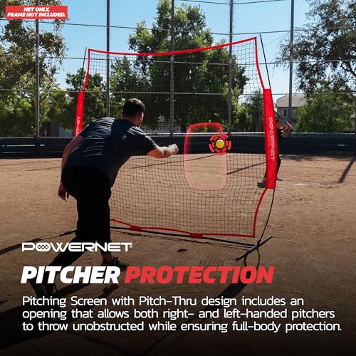 PowerNet 7x7 FT Pitch-Thru Protection Pitching Screen for Softball, 49 Sq Ft Barrier Net Only or Net + Frame, Portable Pitching & Batting Practice Net, Open Area in Net for Ball to Pass Through - style: Replacement Net