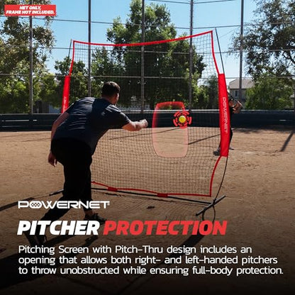 PowerNet 7x7 FT Pitch-Thru Protection Pitching Screen for Softball, 49 Sq Ft Barrier Net Only or Net + Frame, Portable Pitching & Batting Practice Net, Open Area in Net for Ball to Pass Through - style: Replacement Net