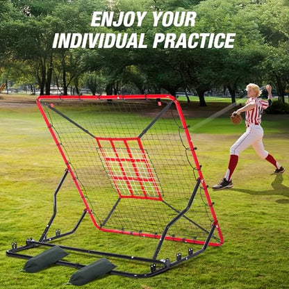 WARMOUNTS Baseball Rebounder Net, 4 x 4.5 FT Pitch back with 4 Adjustable Angles & 2 Strike Zones, Pitching & Fielding Trainer for Softball bounce back, Heavy-Duty Baseball Rebounder for Youth & Adult