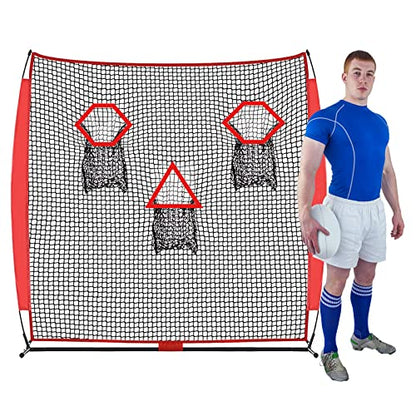 PGL Football Throwing Net - Quick Setup Practice Net Includes Carry Bag & Stable Frame and 3 Pockets - 6×6FT Quarterback Target for Improving Accuracy of Training