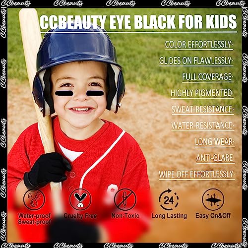 CCbeauty 3 Pack Black Eye Black Stick for Multi Sports, Anti-Glare Eyeblack for Baseball Football Softball Lacrosse Game, Water-Proof Eye Black Grease Paint for Athletes & Fans