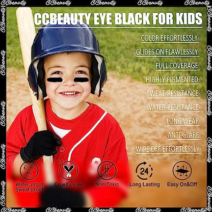 CCbeauty 3 Pack Black Eye Black Stick for Multi Sports, Anti-Glare Eyeblack for Baseball Football Softball Lacrosse Game, Water-Proof Eye Black Grease Paint for Athletes & Fans