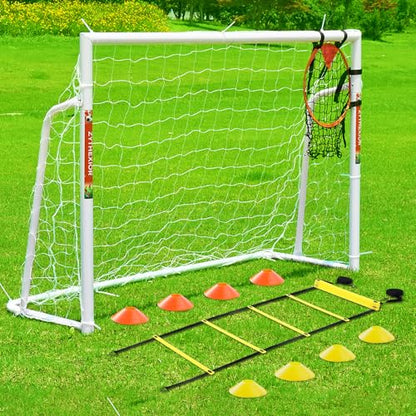 Soccer Goal 12x6,10x6.5, 8x6, 6x4FT Soccer Goals for Backyard Metal Soccer Goals for Kids Youth Adults Large Outdoor 2" Steel Soccer Goal Post Frame with Soccer Net Target Net Portable Agility Ladder - style: 6×4 FT
