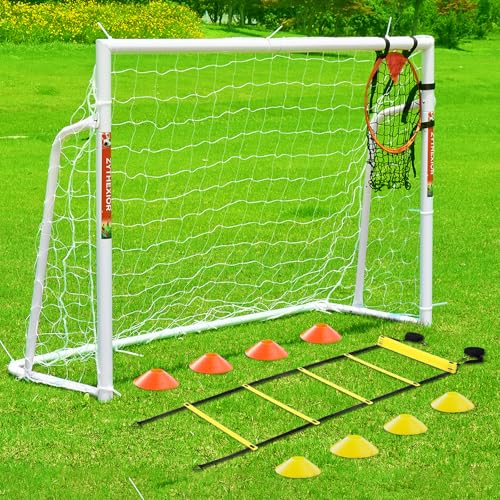 Soccer Goal 12x6,10x6.5, 8x6, 6x4FT Soccer Goals for Backyard Metal Soccer Goals for Kids Youth Adults Large Outdoor 2" Steel Soccer Goal Post Frame with Soccer Net Target Net Portable Agility Ladder - style: 6×4 FT