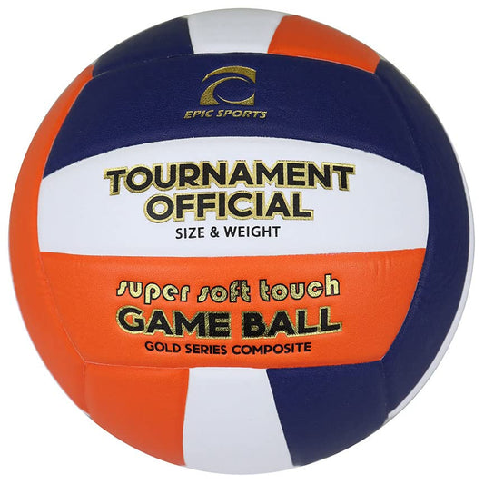 Epic Gold Series Tournament Official Game Volleyball (24-Colors Available) - color: ORANGE/WHITE/NAVY