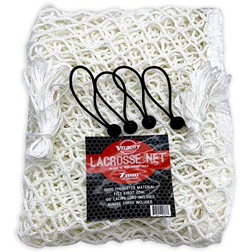 Velocity Heavy Duty Black & White Lacrosse Net - Fits 6’x6’x7’ Goals - Weatherproof, UV Resistant 1000D High-Strength Polyester - Comes with 100+ Feet of Lacing Cord and 4 Quick Ties - color: White - 1 Pack, size: 7MM, style: 1 Pack