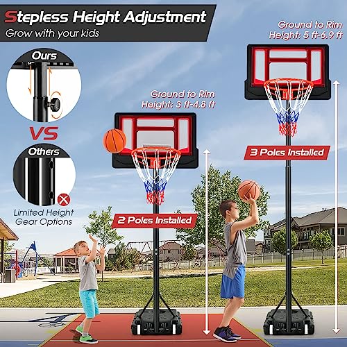 Giantex Basketball Hoop Outdoor Indoor, 4.3 FT-8.2 FT Height Adjustable Basketball Goal Court System w/Fillable Base, Backboard & 2 Wheels, Portable Basketball Hoop for Kids Backyard Driveway