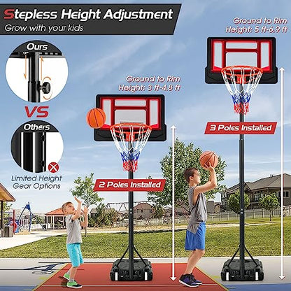 Giantex Basketball Hoop Outdoor Indoor, 4.3 FT-8.2 FT Height Adjustable Basketball Goal Court System w/Fillable Base, Backboard & 2 Wheels, Portable Basketball Hoop for Kids Backyard Driveway