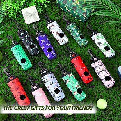 Jerify 12 Pieces Golf Ball Tee Holder Golf Ball Carry Bag Pouch with Keychain Belt Clip Hook Portable Gifts Accessories for Women Ladies Golfer, 12 Styles