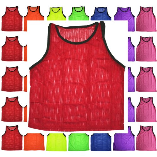 BlueDot Trading Adult & Youth Scrimmage Training Vests for Soccer, Basketball & More – Available in 1, 6, 12, 24 Packs - color: Red, style: Youth 6 Pack