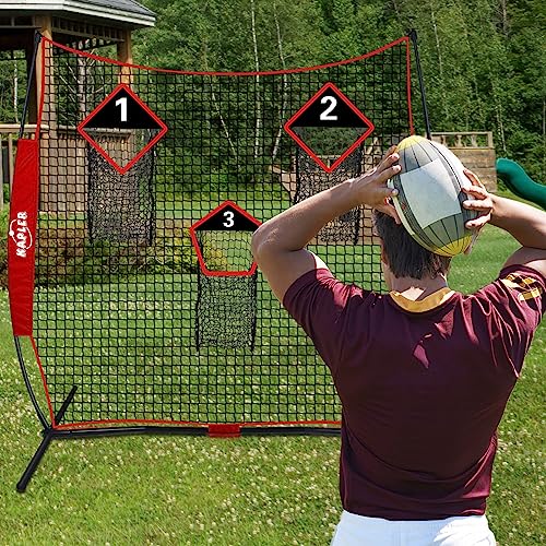 Kapler Football Trainer Throwing Net - 6 x 6 ft Nets with 3 Target Pockets - Protable Quarterback Accuracy Improving for Youth and Adults Backyard Drills - Includes Carry Bag