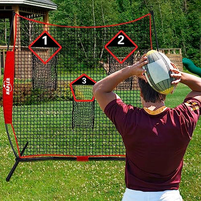 Kapler Football Trainer Throwing Net - 6 x 6 ft Nets with 3 Target Pockets - Protable Quarterback Accuracy Improving for Youth and Adults Backyard Drills - Includes Carry Bag