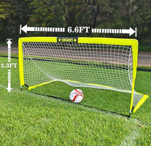 LOMGWAYS Soccer Goal – Foldable Frame Net for Kids + Youth – Indoor + Outdoor Soccer Goal with Carry Bag – Easy Set up – Multiple Sizes for Practice & Games - size: 6.6x3.3FT(Size 5 Ball)