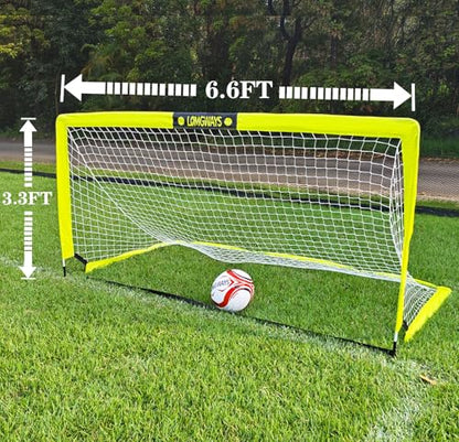 LOMGWAYS Soccer Goal – Foldable Frame Net for Kids + Youth – Indoor + Outdoor Soccer Goal with Carry Bag – Easy Set up – Multiple Sizes for Practice & Games - size: 6.6x3.3FT(Size 5 Ball)