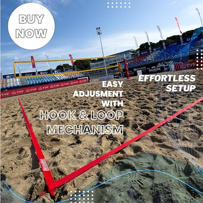 Beach Volleyball Court Lines by Boardee, Adjustable & Portable for Sand & Grass - Free Bag and Tape Measure 2 in x (26.3'x52.6') Hook & Loop Lines Durable Official Weather Resistant