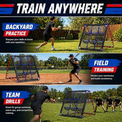 Pro-Grade 12-Angle Baseball & Softball Rebounder Net | with 9-Pocket Target for Pitching & Hitting Practice | Portable Multi-Sport Trainer for Soccer, Lacrosse, Volleyball