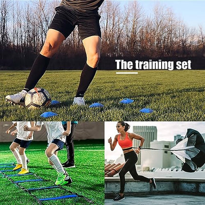 Football Training Equipment | Speed Agility Training Set, Including 1 Agility Ladder, 4 Steel Piles,12 Disc Cones,1 Resistance Umbrella .| for Athletes/Sports Including Football & Basketball - color: blue