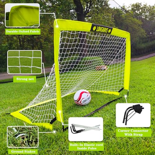 LOMGWAYS Soccer Goal – Foldable Frame Net for Kids + Youth – Indoor + Outdoor Soccer Goal with Carry Bag – Easy Set up – Multiple Sizes for Practice & Games - size: 4x3FT(Size 5 Ball)