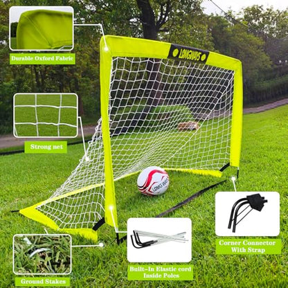 LOMGWAYS Soccer Goal – Foldable Frame Net for Kids + Youth – Indoor + Outdoor Soccer Goal with Carry Bag – Easy Set up – Multiple Sizes for Practice & Games - size: 4x3FT(Size 5 Ball)