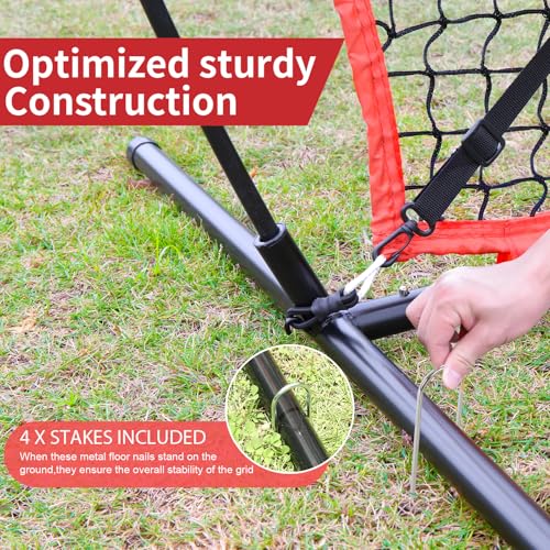 6'X6' Baseball Softball Practice Net,Pitching Net,Batting Net,with Bonus Strike Zone,Target and Bow Frame,for Hitting,Pitching,Catching - size: 6 x 6 FT, style: Full Mouth Version-Red