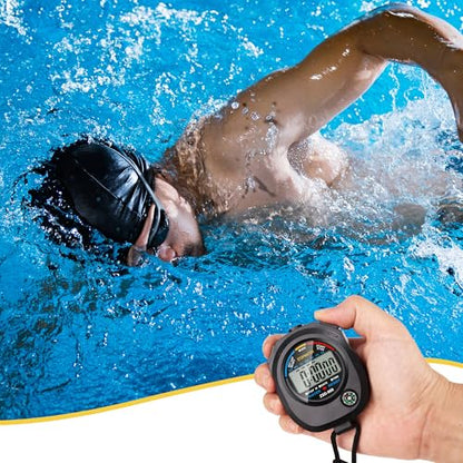 2 Pack Digital Stop watch Timer with 2 Whistle Set | Water resistant Stopwatch with Large Display Date, Time & Alarm | Sports Stopwatch for Swimming, Running and Fitness | Perfect for Coaches | Black