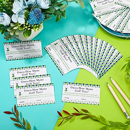 Fumete 101 Pcs Guess How Many Golf Tees Cards 1 Resin Golf Ball Base Memo Clip Holder 10 Pencils Funny Games for Golf Theme Party Supply Bridal Shower Birthday Baby Shower