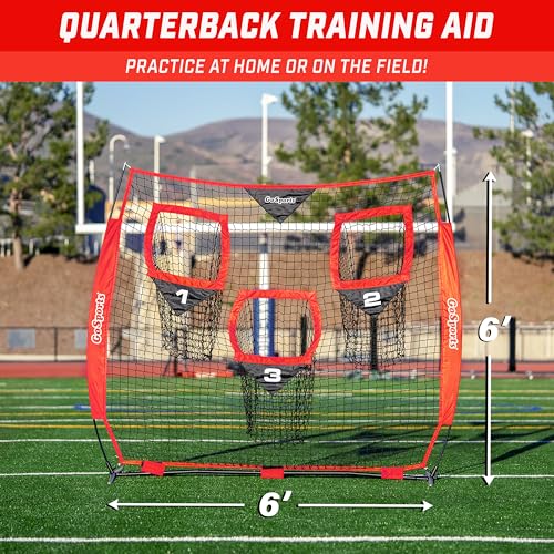 GoSports Football Throwing Net - 8 x 8 ft or 6 x 6 ft Nets - Choose Black or Red