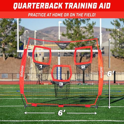 GoSports Football Throwing Net - 8 x 8 ft or 6 x 6 ft Nets - Choose Black or Red