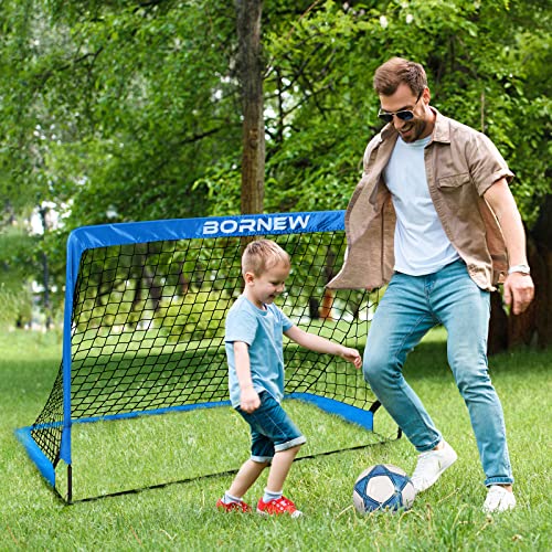 Kids Soccer Goal for Backyard Set - 2 Set of 6X4 / 4X3 ft Toddler Soccer Nets Training Equipment, Soccer Ball, Pop Up Portable Soccer Set for Kids and Youth Games and Training Goals Ages 3-16 Gift - color: 1.Blue