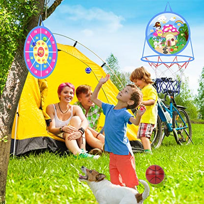 2 in 1 Basketball Hoop and Dart Board, 14" Dart Board for Kids, Basketball Hoop for Kids Toddlers, Sports & Outdoor Play, Birthday Gift Toys for 3 4 5 6 7 8 9 10 Year Old Boys Girls Kids, Party Favors - style: 2 in 1 Pink Fairy Theme