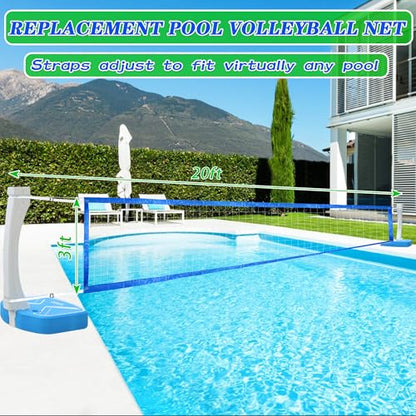 Pool Volleyball Net Replacement 15/20 Ft Extended Length 15Ft-26Ft /20Ft-32Ft Adjustable with Heavy Duty Steel Buckle Upgraded Waterproof & Durable Nylon Straps for Swimming (Net Only)