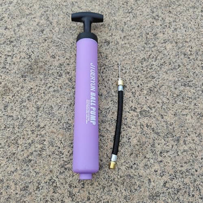 Sports Ball Pump Inflator with 5 Needles (Pin), Dual Action Hand Held Portable Air Pump with pins to Inflate Soccer Ball, Football, Volleyball, Rugby, Netball & Basketball - color: purple