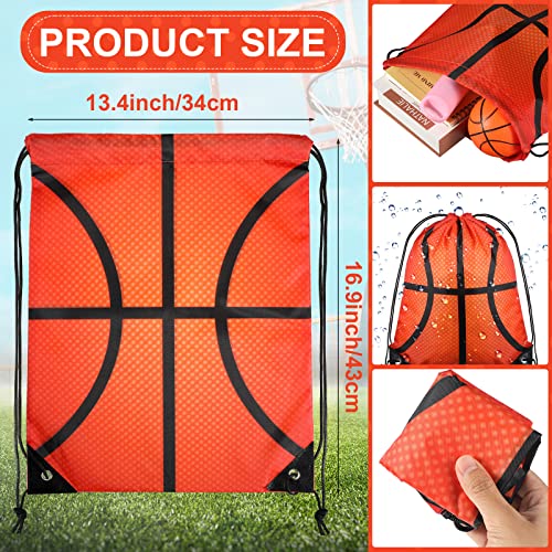 Saintrygo 24 Pieces Soccer Basketball Party Favor Drawstring Gift Bags Sport Cheerleader Bags Football Sport Party Supplies(Basketball Style)