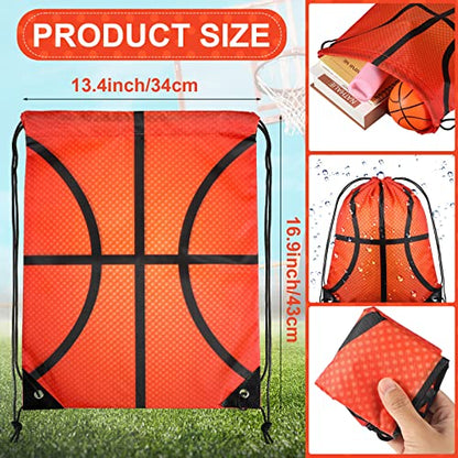 Saintrygo 24 Pieces Soccer Basketball Party Favor Drawstring Gift Bags Sport Cheerleader Bags Football Sport Party Supplies(Basketball Style)