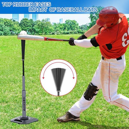 BaseGoal Baseball & Softball Batting Tee,Portable Hitting Tee,with Heavy Duty Base,Rolled Flexible Rubber Top,Adjustable Height for Kids or Adults - color: Gray