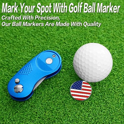 FINGER TEN Golf Divot Repair Tool and Ball Marker Switchblade Value Pack, Foldable Magnetic Stainless Steel with Pop-up Button for Men Women - color: C: 2 in Blue