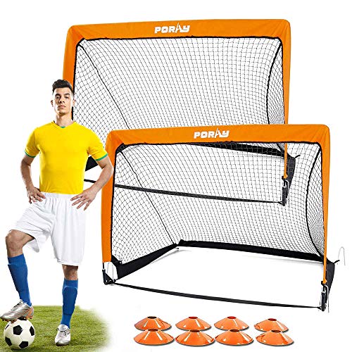 Poray Portable Soccer Goal Pop Up Soccer Net for Kids and Adults with 210D Oxford Fabric & Extra Stakes,Birthday Gift & Fun for Backyard and Soccer Training - color: Vibrant Orange, size: 4FT