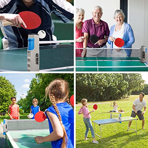 GSE Games & Sports Expert Adjustable Retractable Ping Pong Net Set & Post. Professional Table Tennis Rackets and Balls, Net with Posts and Storage Bag - Pingpong Paddle and Game Table Accessories. | Adjustable - color: Table Tennis Set-Blue