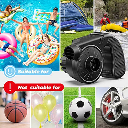 Dr.Meter Air Pump for Inflatables, 4000mAh Rechargeable Air Mattress Pump with 3 Nozzles, Quick-Fill Inflator Deflator Portable Air Pump for Inflatable Pool Floats Raft Bed Boat - style: HT-425