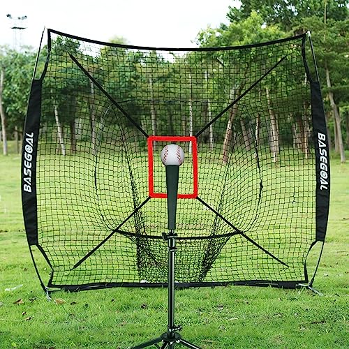 BaseGoal 7'×7' Baseball Softball Practice Net,Baseball Backstop,for Hitting Pitching Batting Catching with Bow Frame,Bonus Strike Zone - style: Black