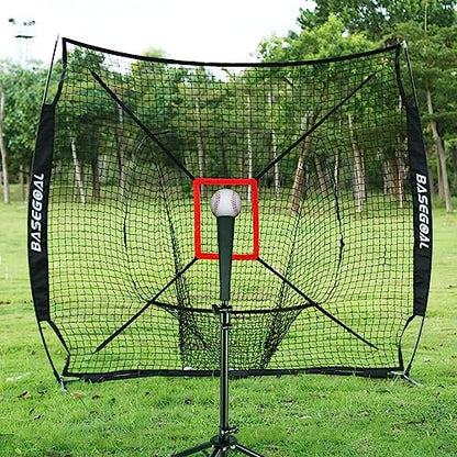 BaseGoal 7'×7' Baseball Softball Practice Net,Baseball Backstop,for Hitting Pitching Batting Catching with Bow Frame,Bonus Strike Zone - style: Black