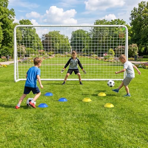 KEIKI 8x6FT/12x6FT/16x7FT Portable Soccer Goal for Backyard, Heavy Duty Steel Frame Soccer Net with Stakes, 6 Training Cones & Corner Target, Large Soccer Practice Goal for Kids Adults Outdoor Lawn - size: 12×6FT