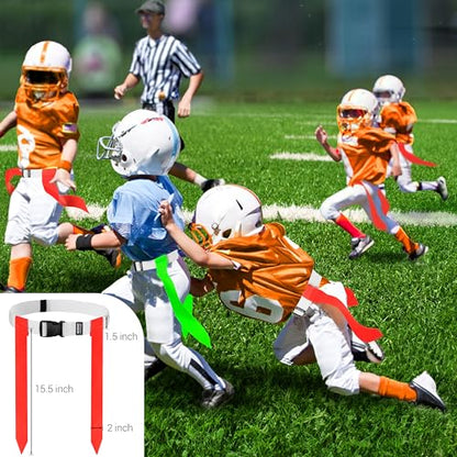 Flag Football Belts, Set of Flag Football Flags for Kids Adults, and Youth, Adjustable Flag Football Set 14 Players - color: Orange and Lime Green