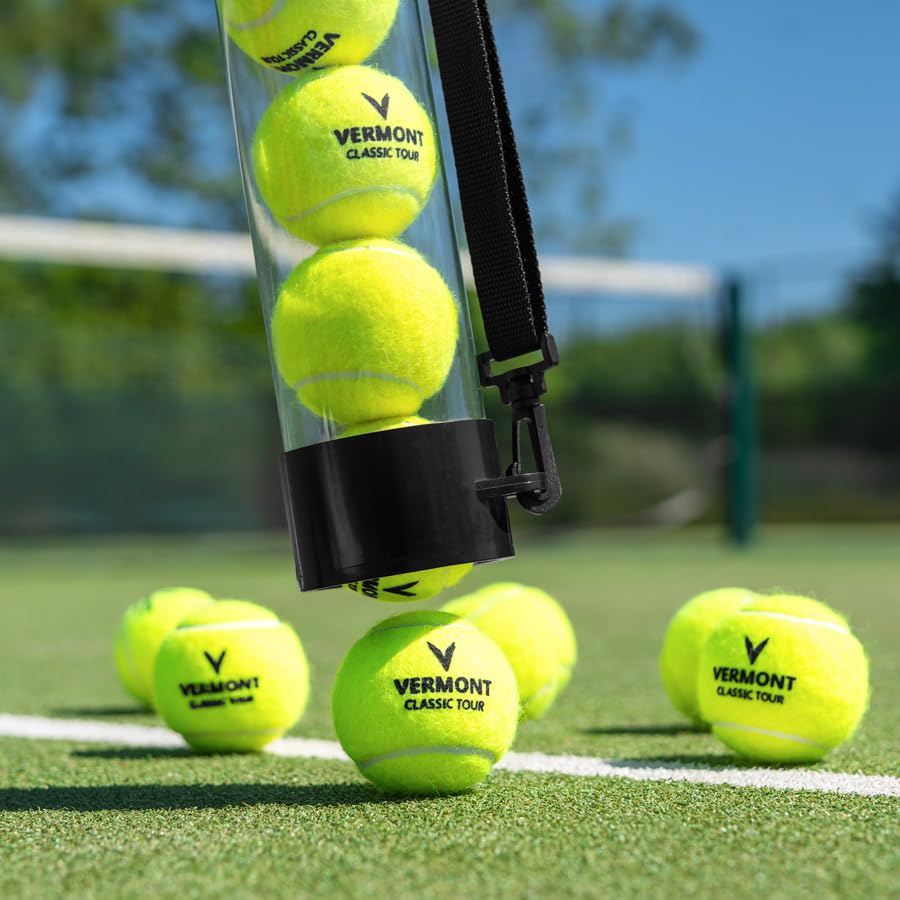 Vermont Tennis Ball Pick-Up Tube | 15 Ball Capacity - Lightweight PVC Design Durable Rubber Base - Quick Release Straps Easy Collection - Training Practice Equipment
