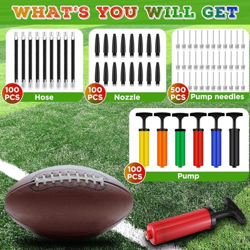 Fumete 100 Sets Ball Pump Bulk Air Pump for Sports Balls Include Needle Nozzle Extension Hose Portable Hand Inflation Kit for Basketball Soccer Football Balloon Back to School