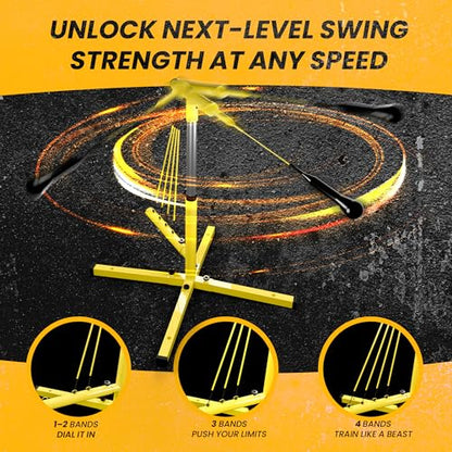 Apex Sports Baseball Swing Trainer – Adjustable Batting Practice Trainer with Power Resistance Bands for Hitting Mechanics, Swing Speed & Timing