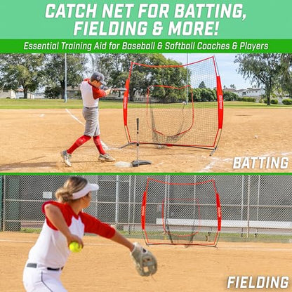 GoSports 7 x 7 ft Baseball & Softball Nets - Available in Team Colors - Batting & Pitching Net with Strike Zone - color: Red